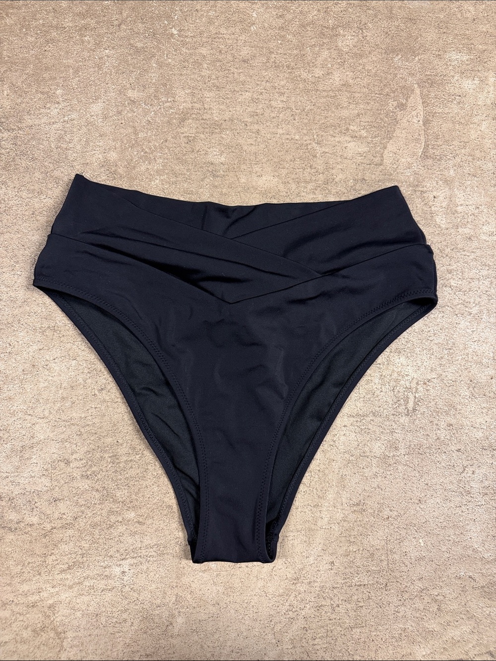 PINK High-Waist Black Bikini Bottoms with Crossover Waist